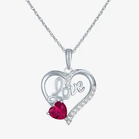 "Love" Womens Lab Created Red Ruby Sterling Silver Heart Jewelry Set