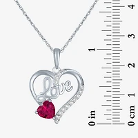 "Love" Womens Lab Created Red Ruby Sterling Silver Heart Jewelry Set