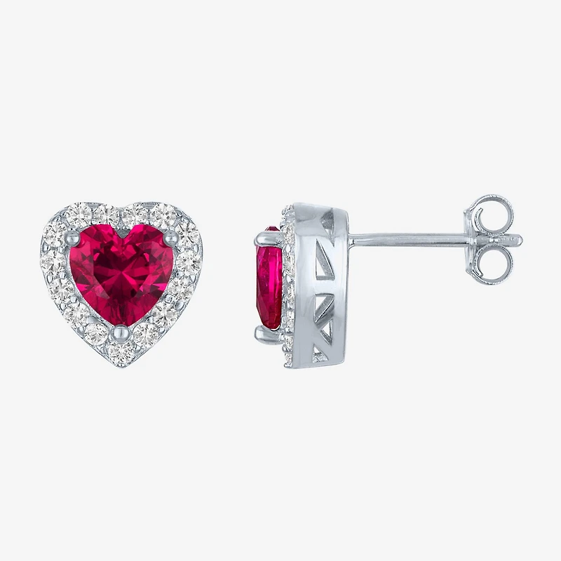 Lab Created Red Ruby Sterling Silver 10mm Heart Stud Earrings