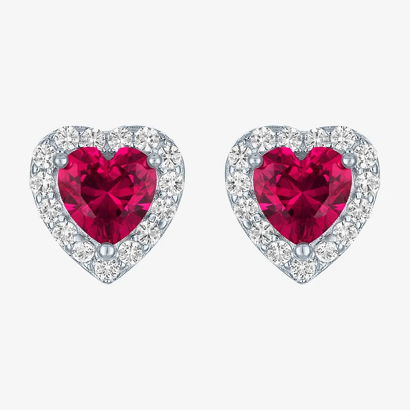 Lab Created Red Ruby Sterling Silver 10mm Heart Stud Earrings