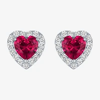 Lab Created Red Ruby Sterling Silver 10mm Heart Stud Earrings