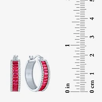 Womens Lab Created Red Ruby Sterling Silver 19mm Hoop Earrings