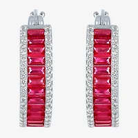 Womens Lab Created Red Ruby Sterling Silver 19mm Hoop Earrings