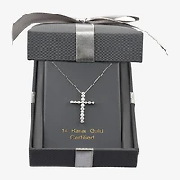 Floating Diamonds (F / Vs2) Womens 1 CT. T.W. Lab Grown White Diamond 14K Gold Cross 18 Inch Pendant Necklace