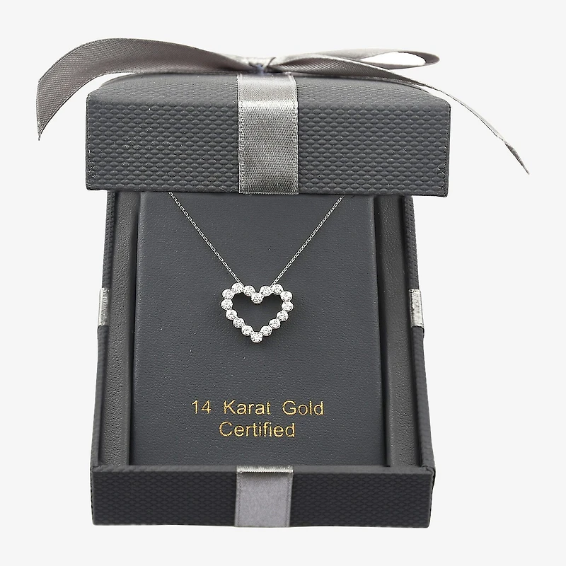 Floating Diamonds (F / Vs2) Womens 1 CT. T.W. Lab Grown White Diamond 14K Gold Heart 18 Inch Pendant Necklace