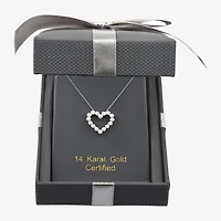 Floating Diamonds (F / Vs2) Womens 1 CT. T.W. Lab Grown White Diamond 14K Gold Heart 18 Inch Pendant Necklace