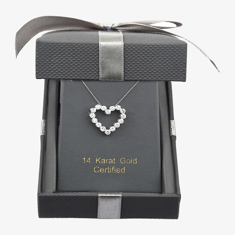 Floating Diamonds (F / Vs2) Womens 2 CT. T.W. Lab Grown White Diamond 14K Gold Heart 18 Inch Pendant Necklace