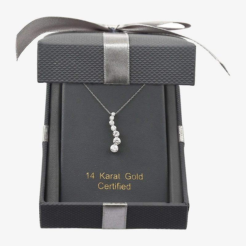 Floating Diamonds (F / Vs2) Womens 1 CT. T.W. Lab Grown White Diamond 14K Gold 18 Inch Pendant Necklace