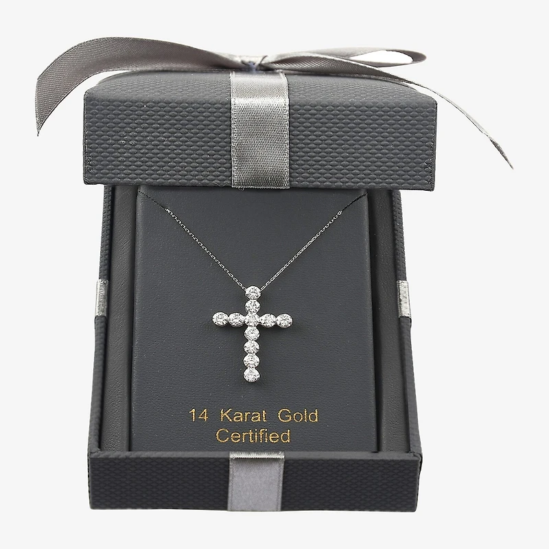 Floating Diamonds (F / Vs2) Womens 2 CT. T.W. Lab Grown White Diamond 14K Gold Cross 18 Inch Pendant Necklace