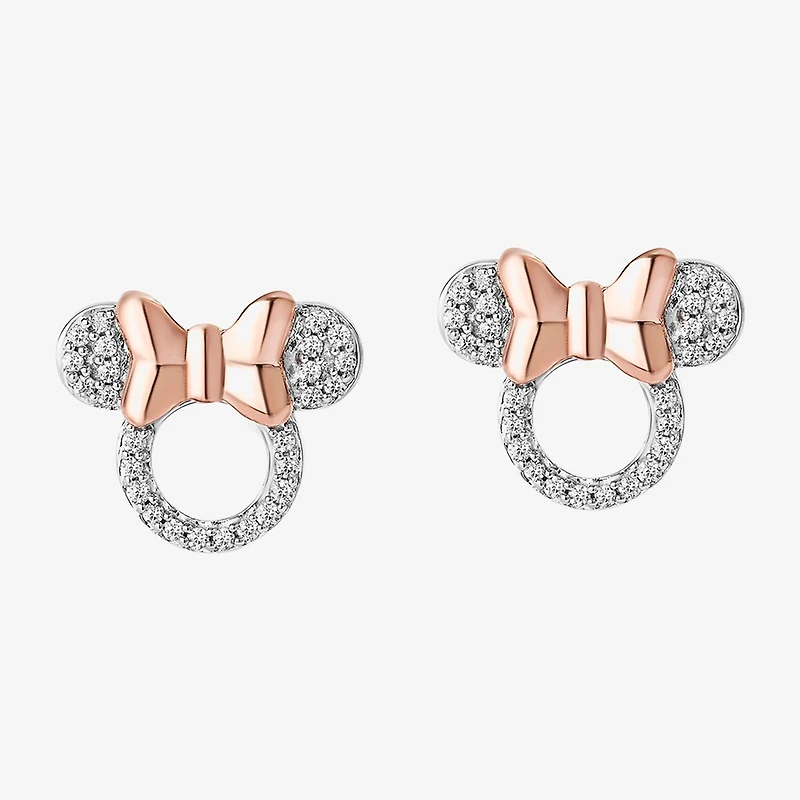 Disney Jewels Collection 1/8 CT. T.W. Natural White Diamond 14K Rose Gold Over Silver Sterling Silver 9.6mm Bow Mickey and Friends Mickey Mouse Clubhouse Minnie Mouse Stud Earrings