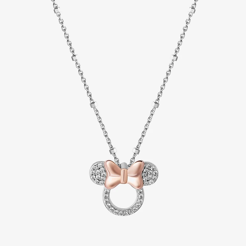 Disney Jewels Collection Womens 1/10 CT. T.W. Natural White Diamond 14K Rose Gold Over Silver Sterling Silver Bow 18 Inch Pendant Necklace