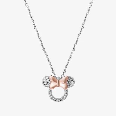 Disney Jewels Collection Womens 1/10 CT. T.W. Natural White Diamond 14K Rose Gold Over Silver Sterling Silver Bow 18 Inch Pendant Necklace