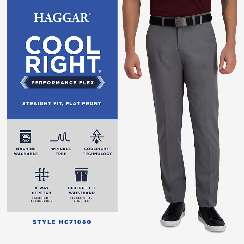 Haggar Cool Right Performance Flex Mens COMFORT WAISTBAND Straight Fit Flat Front Pant