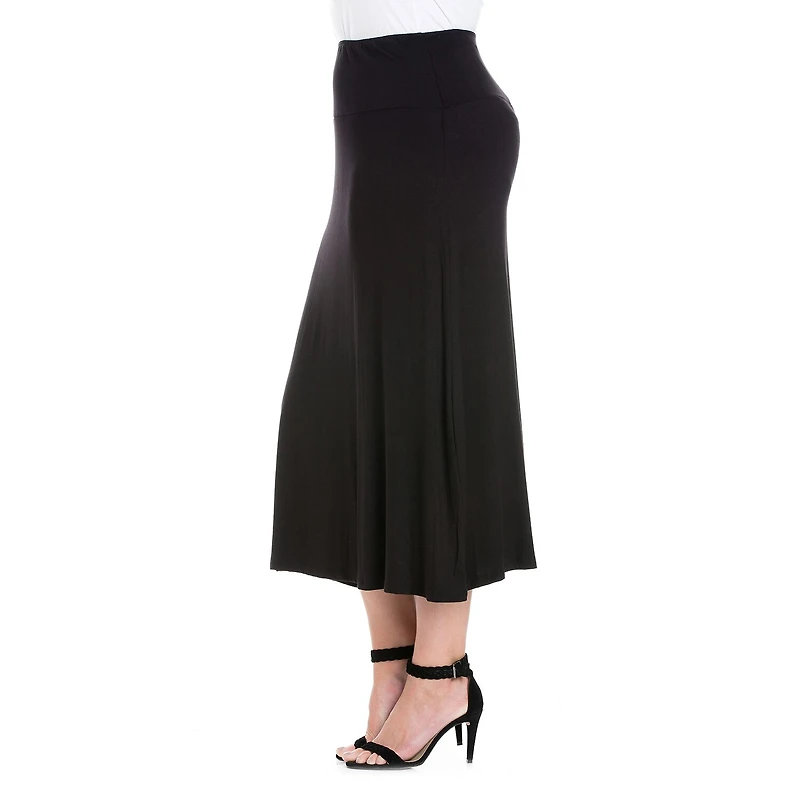 24seven Comfort Apparel Womens Plus Mid Rise Stretch Fabric Maxi Skirt