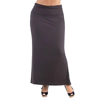 24seven Comfort Apparel Womens Plus Mid Rise Stretch Fabric Maxi Skirt