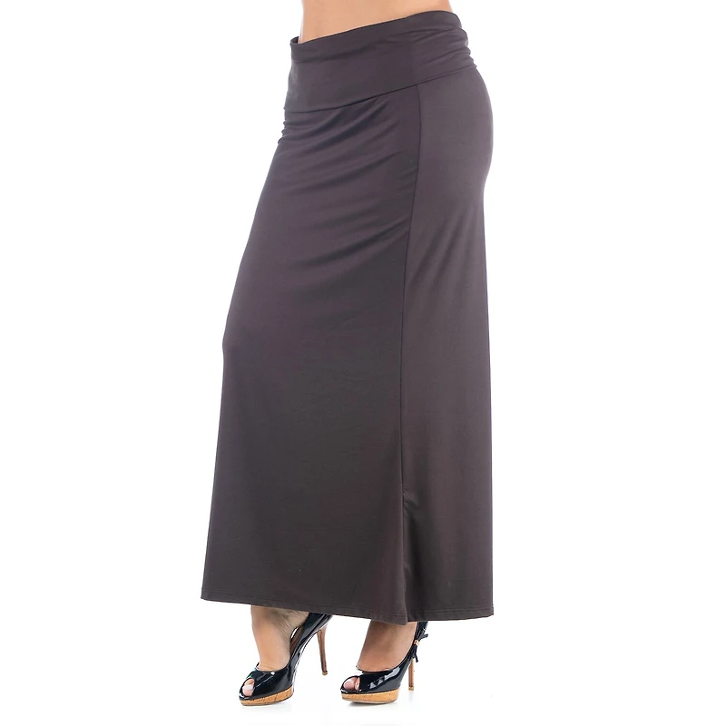 24seven Comfort Apparel Womens Plus Mid Rise Stretch Fabric Maxi Skirt