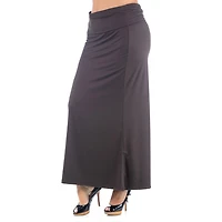 24seven Comfort Apparel Womens Plus Mid Rise Stretch Fabric Maxi Skirt