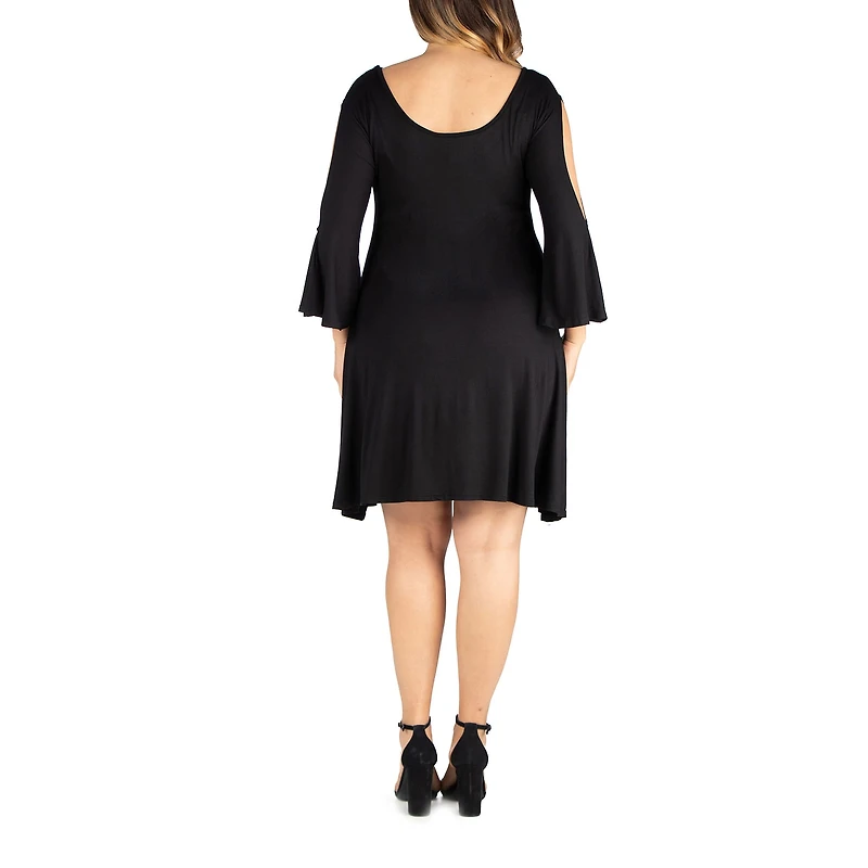 24seven Comfort Apparel Womens Plus Round Neck 3/4 Sleeve A-Line Dress