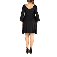 24seven Comfort Apparel Womens Plus Round Neck 3/4 Sleeve A-Line Dress