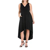 24seven Comfort Apparel Womens Plus Midi V Neck Sleeveless A-Line Dress