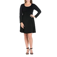 24seven Comfort Apparel Womens Plus Scoop Neck Long Sleeve A-Line Dress