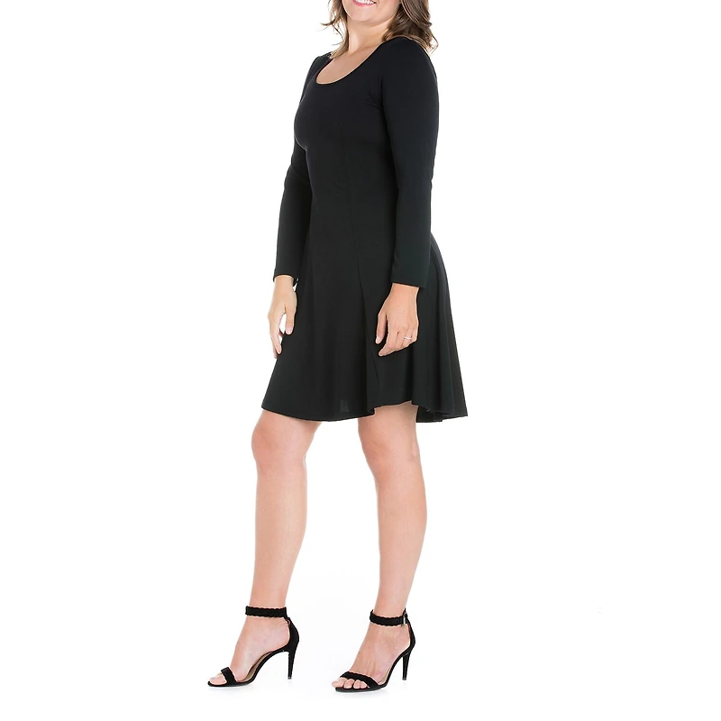 24seven Comfort Apparel Womens Plus Scoop Neck Long Sleeve A-Line Dress