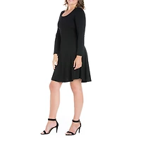 24seven Comfort Apparel Womens Plus Scoop Neck Long Sleeve A-Line Dress