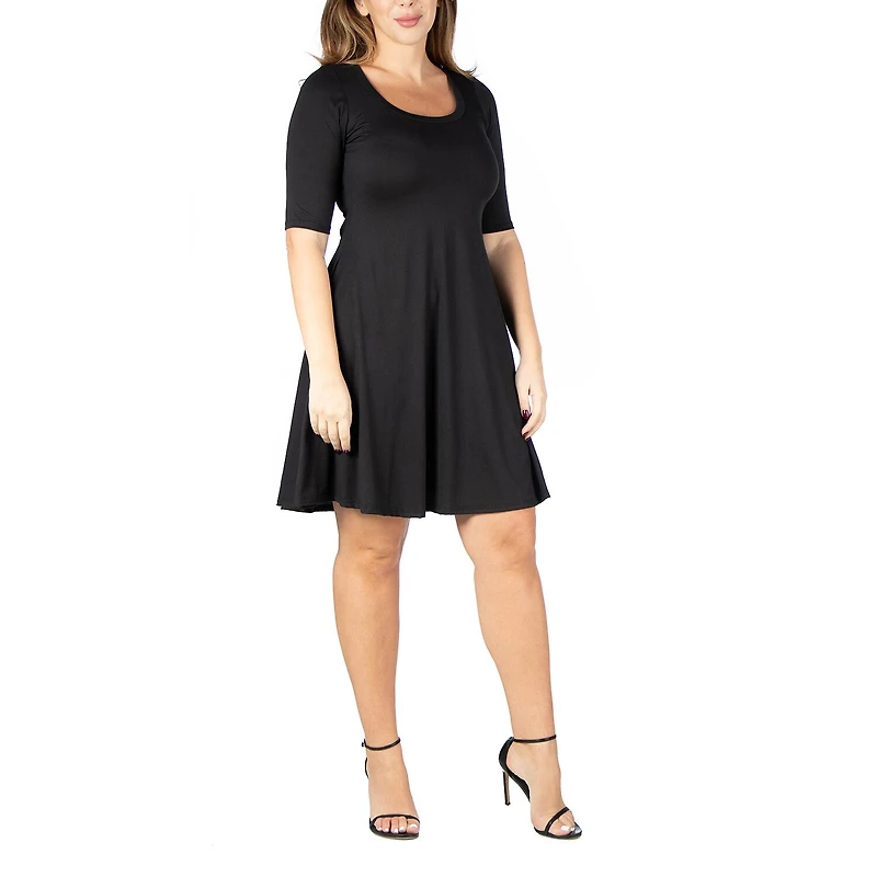 24seven Comfort Apparel Womens Plus Scoop Neck Short Sleeve A-Line Dress