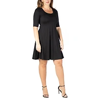 24seven Comfort Apparel Womens Plus Scoop Neck Short Sleeve A-Line Dress