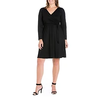 24seven Comfort Apparel Womens Plus V Neck Long Sleeve A-Line Dress