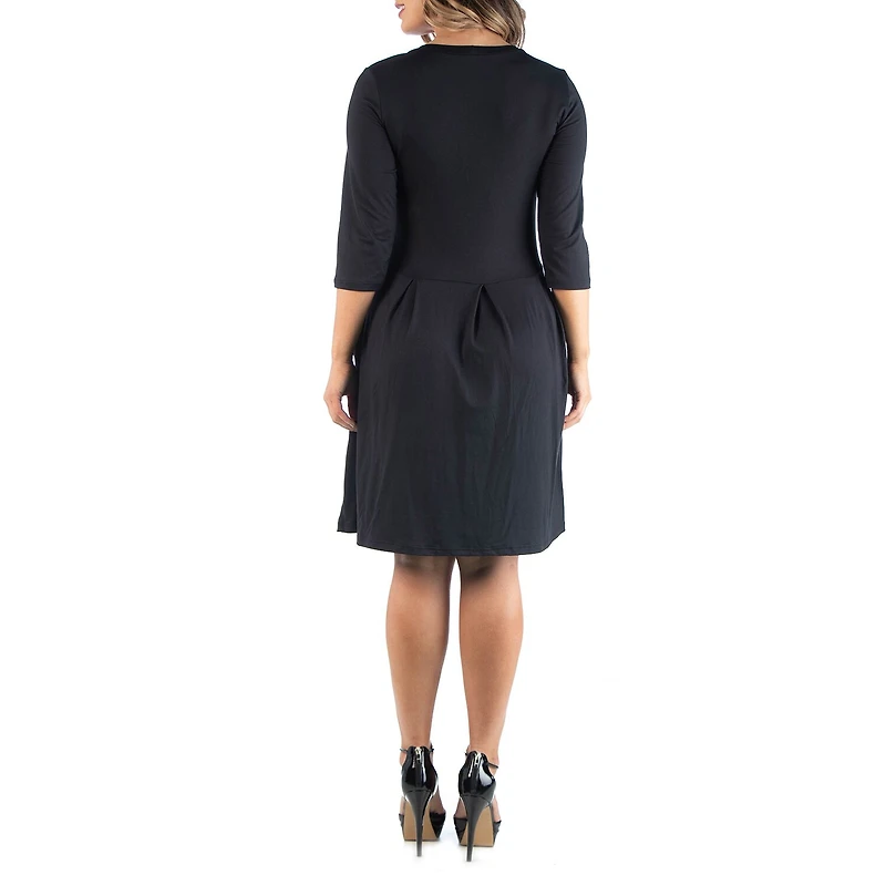 24seven Comfort Apparel Womens Plus Round Neck 3/4 Sleeve A-Line Dress