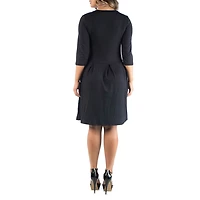 24seven Comfort Apparel Womens Plus Round Neck 3/4 Sleeve A-Line Dress