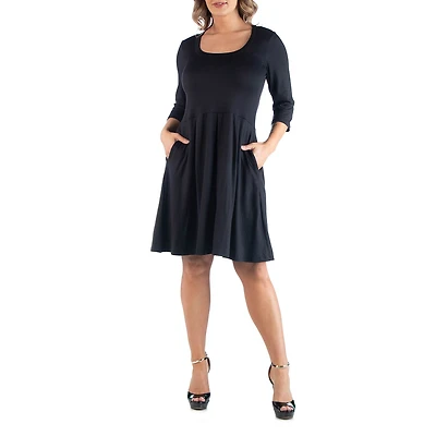 24seven Comfort Apparel Womens Plus Round Neck 3/4 Sleeve A-Line Dress