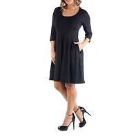 24seven Comfort Apparel Womens Plus Round Neck 3/4 Sleeve A-Line Dress