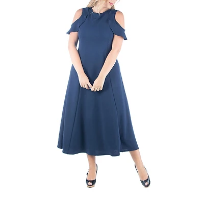 24seven Comfort Apparel Womens Plus Scoop Neck Short Sleeve Maxi Dress