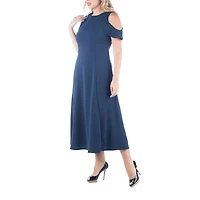 24seven Comfort Apparel Womens Plus Scoop Neck Short Sleeve Maxi Dress