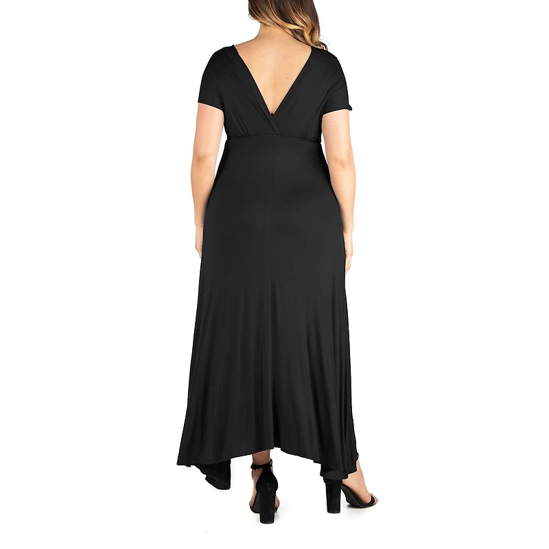24seven Comfort Apparel Womens Plus V Neck Short Sleeve Maxi Dress