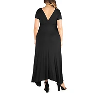 24seven Comfort Apparel Womens Plus V Neck Short Sleeve Maxi Dress