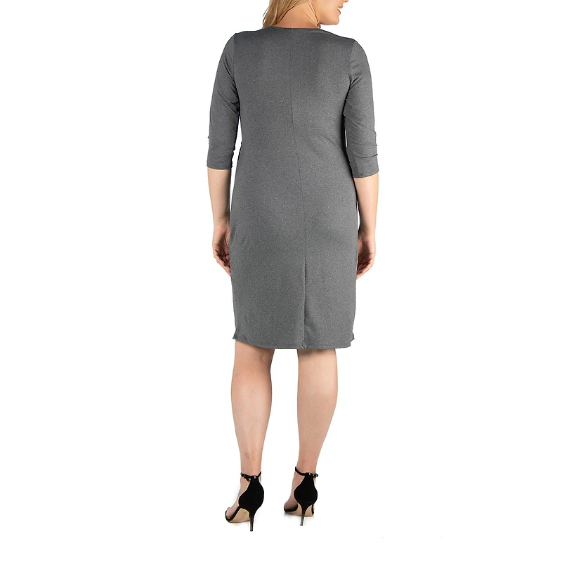 24seven Comfort Apparel Womens Plus 3/4 Sleeve Wrap Dress