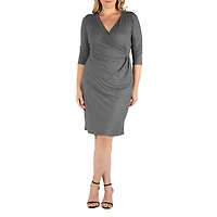 24seven Comfort Apparel Womens Plus 3/4 Sleeve Wrap Dress
