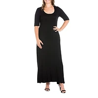 24seven Comfort Apparel Womens Plus Scoop Neck 3/4 Sleeve Maxi Dress