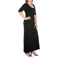 24seven Comfort Apparel Womens Plus Scoop Neck 3/4 Sleeve Maxi Dress