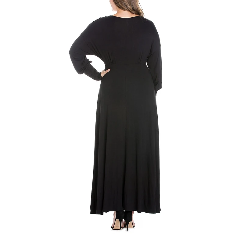 24seven Comfort Apparel Womens Plus V Neck Long Sleeve Maxi Dress