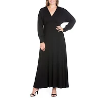 24seven Comfort Apparel Womens Plus V Neck Long Sleeve Maxi Dress