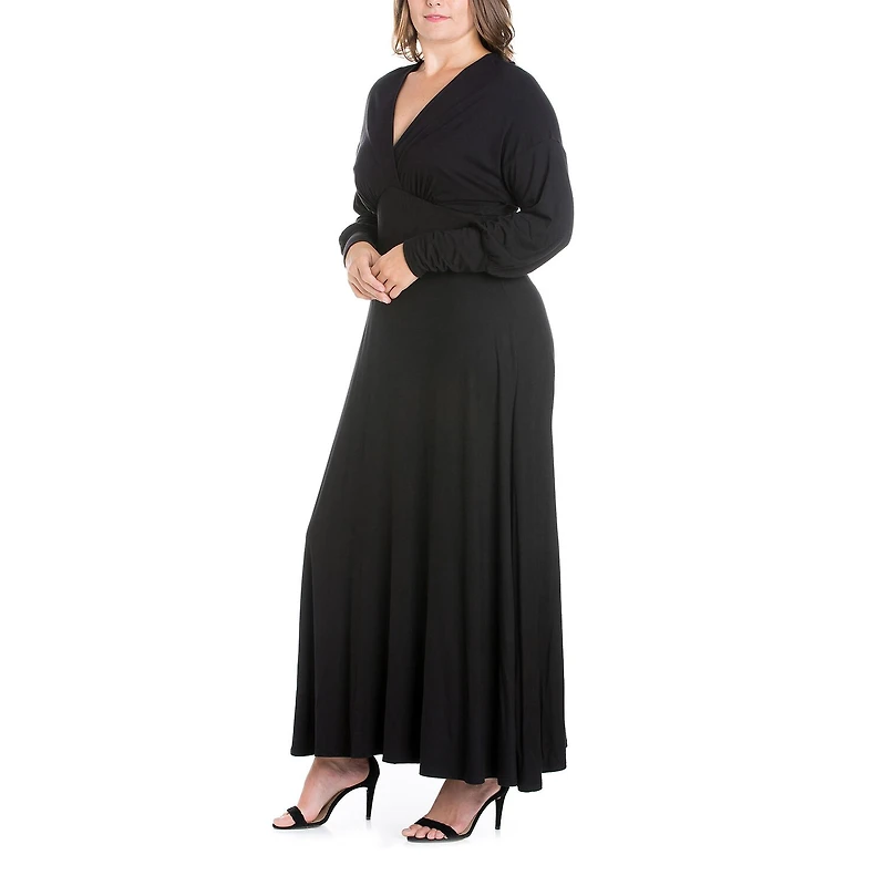 24seven Comfort Apparel Womens Plus V Neck Long Sleeve Maxi Dress