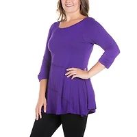 24seven Comfort Apparel Plus Womens Boat Neck 3/4 Sleeve Tunic Top