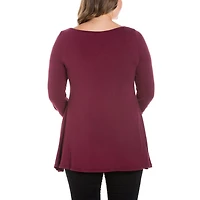 24seven Comfort Apparel Plus Womens Boat Neck 3/4 Sleeve Tunic Top