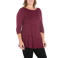 24seven Comfort Apparel Plus Womens Boat Neck 3/4 Sleeve Tunic Top