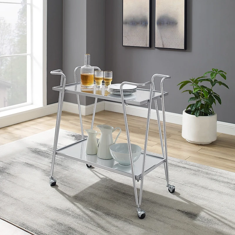Linon Hera Kitchen And Dining Room Collection Glass-Top Serving Cart