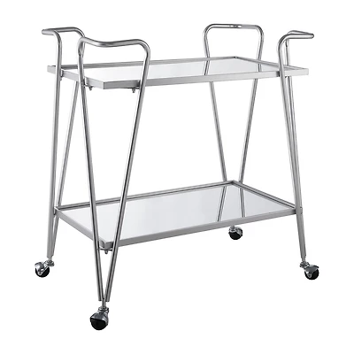 Linon Hera Kitchen And Dining Room Collection Glass-Top Serving Cart